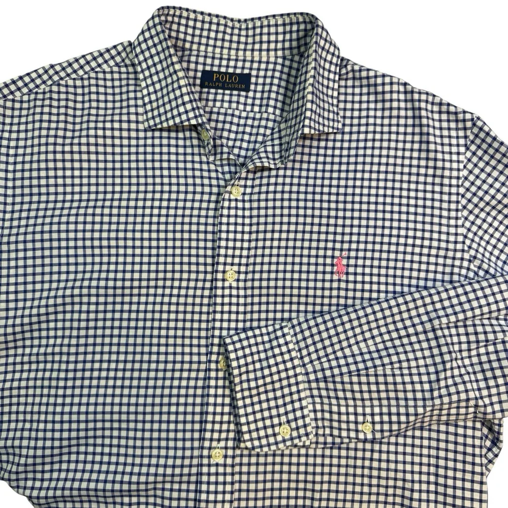 POLO RALPH LAUREN Long Sleeve Button-Up Shirt Blue & White Gingham Size XXL